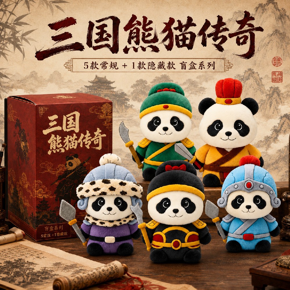 萌动三国熊猫钥匙扣挂件盲盒